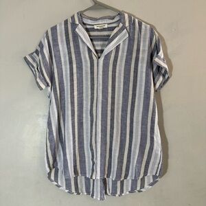 Beachlunchlounge Linen Blue and White Striped Shirt